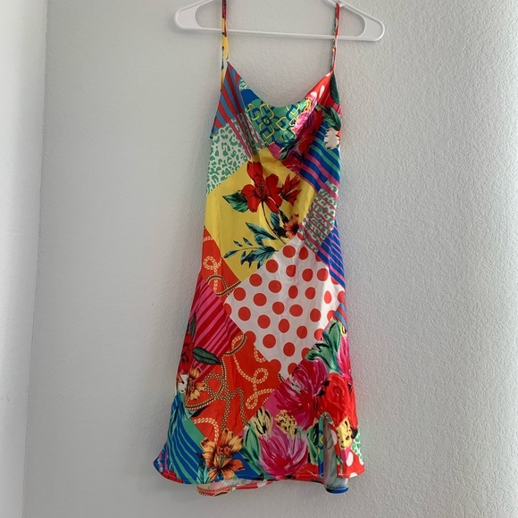 Funky Patchwork Satin Mini Dress - Picture 5 of 10